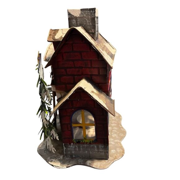 Metal Christmas House Lantern Santa Snowman Holiday Village Tealught Holder GUC - Picture 3 of 16